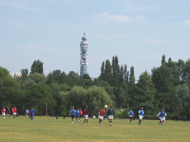 Regent's Park football, view to BT Tower