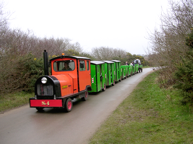 Hengistbury Head land train in operation
