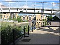 Housing development and Canal and footbridge at Kings Langley