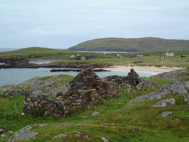 Remains of Black Houses overlooking Clachtoll Bay