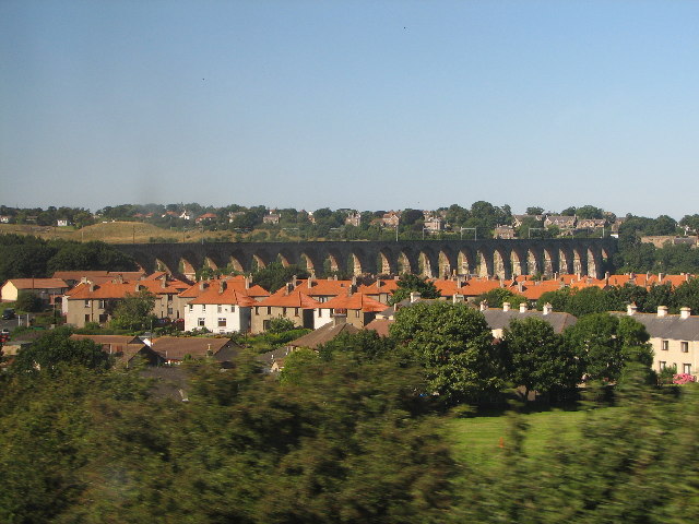 View of the Royal Border Bridge from the train heading South