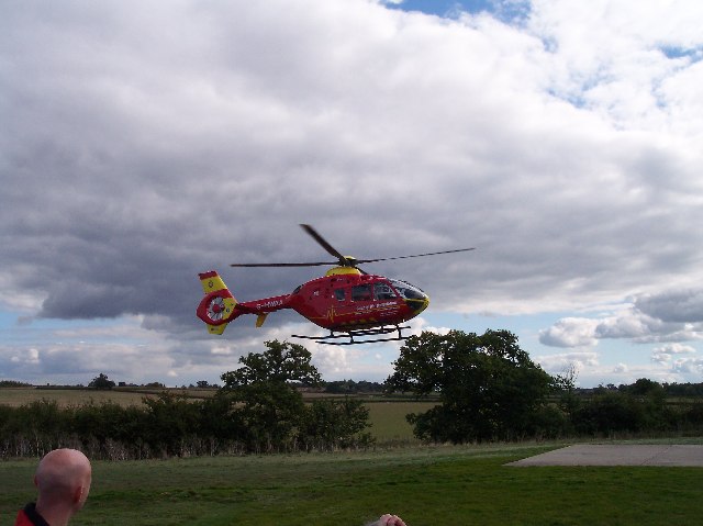 Air Ambulance taking off from Strensham Services M5