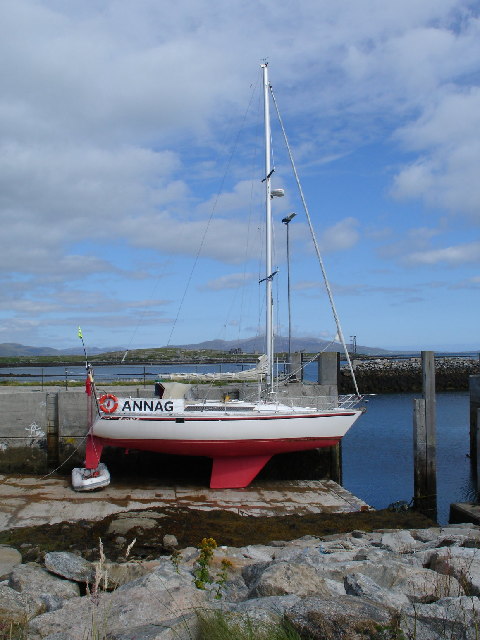 Annag yacht on the slip at Berneray harbour
