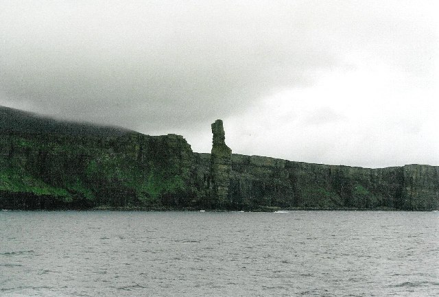 Old Man of Hoy, and cliffs, from Scrabster ferry