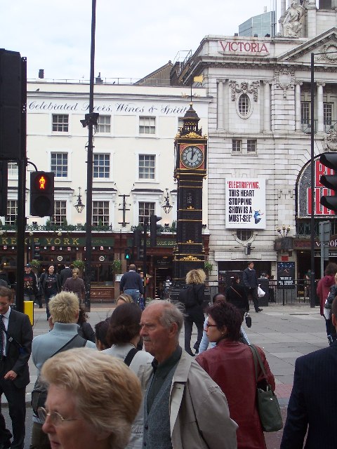 'Little Ben' clock with Victoria Palace theatre behind