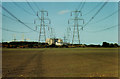 Power lines emerging from Sizewell nuclear power station, Suffolk