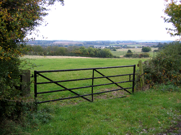Farm gate and Greensand landscape above Clophill, Beds