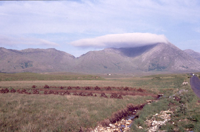 Maumturk Mountains, with peat stacked for drying