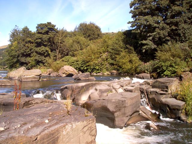 Waterfall on the Taff upstream of the disused railway bridge