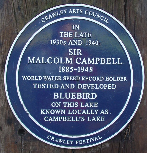 Plaque Commemorating Malcolm Campbell, Tilgate Lake (Campbell's Lake), Tilgate Park, Crawley
