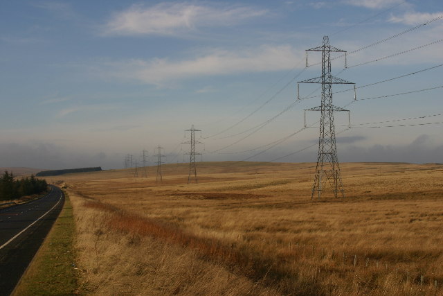 Pylons marching over Red Moss