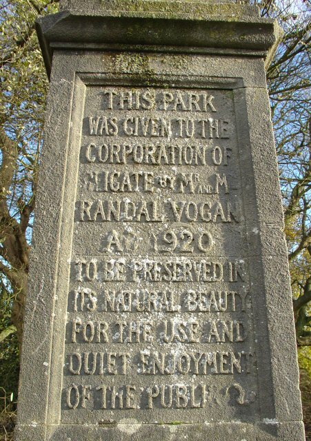Carved Text on Monument, E top of Park Hill, Reigate Priory Park, Surrey