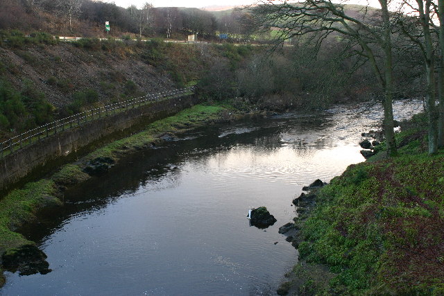Looking E (downstream) from Eliock bridge over River Nith