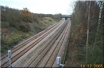 TL0153 : Oakley: Bedford to Wellingborough railway line by Nigel Cox