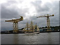 Tall ship but taller cranes