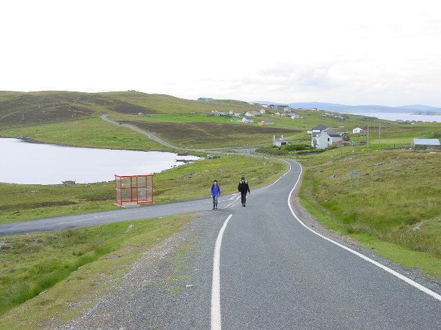 Walking across Whalsay on the road from Symbister to Isbister