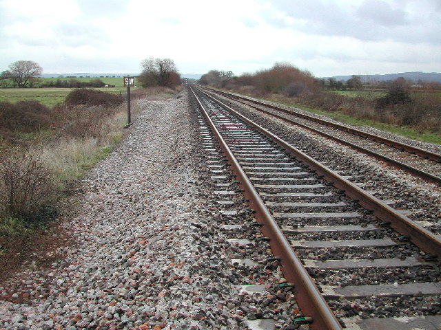 The footpath crosses the track