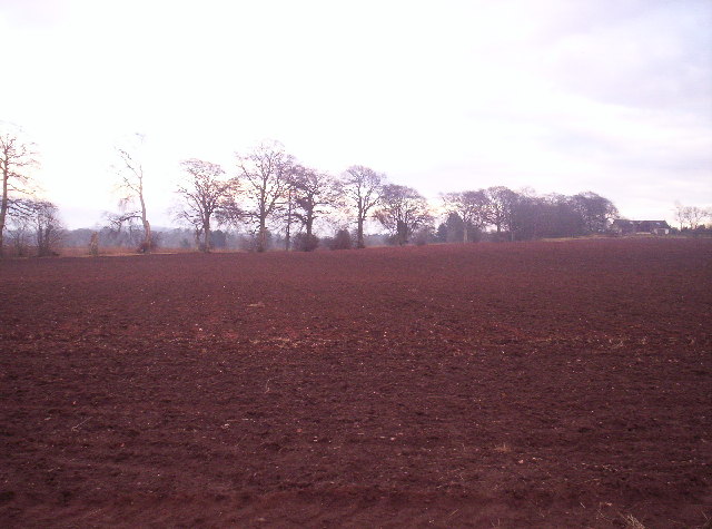 Ploughed field, looking towards a cottage