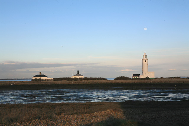 Lighthouse at Hurst Castle seen at dusk