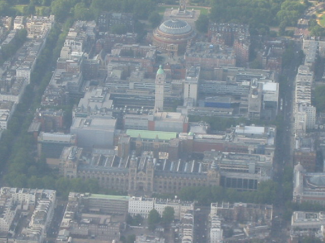 Imperial College, Royal Albert Hall and Natural History Museum from the air
