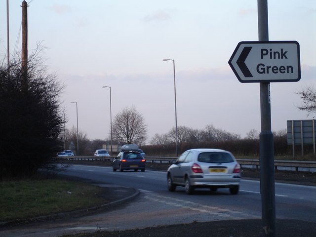 The A435 highway junction to Pink Green