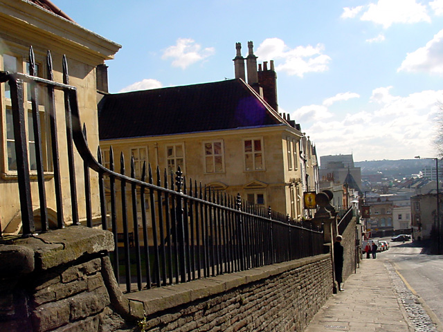 Looking down St Michael's Hill past the Almshouse