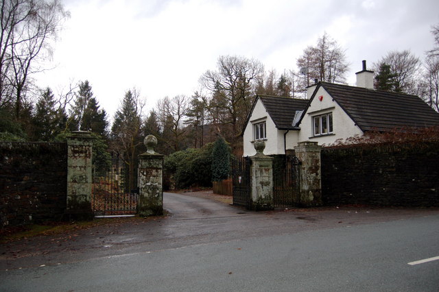 Gates and gatehouse to Greythwaite Hall