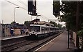 Trams at Navigation Road station, near Altrincham, Cheshire