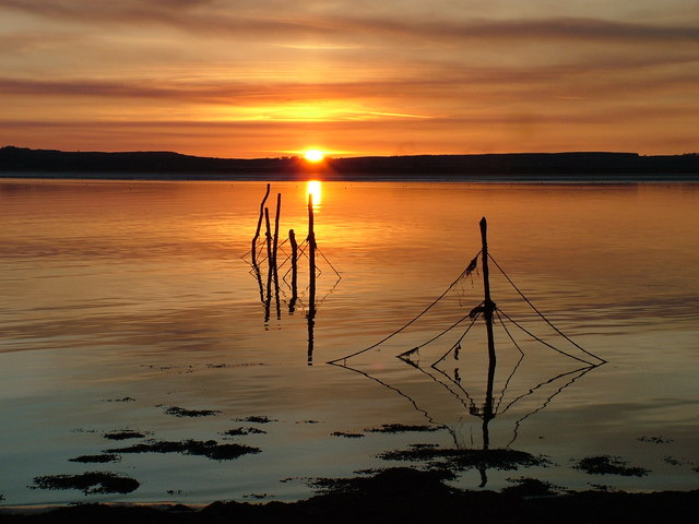 Sunset over the Point Nets at Creetown on the River Cree
