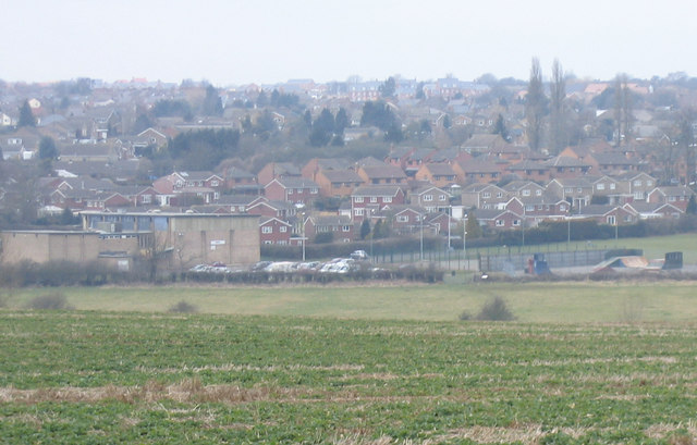 Desborough with its Leisure Centre from field near Rothwell