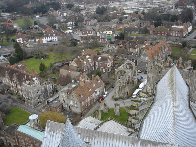 View NE from Bell Harry Tower of Canterbury Cathedral