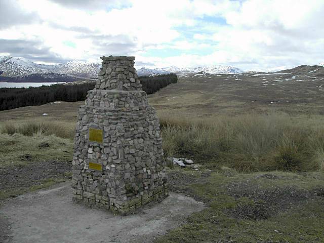 Cairn overlooking Loch Tulla and Glen Orchy hills
