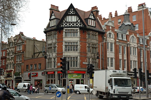 Corner of Kensington High Street and Kensington Church Street. Kensington
