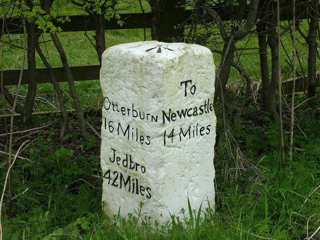 Old Milepost on A696, junction with B6309