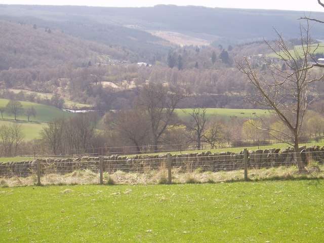 Fields and River Ericht looking towards Rochallie