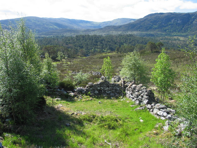 Ruined sheep fold by path on N side of Loch Affric