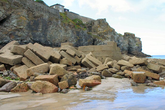 Remains of former harbour at Trevaunance Cove