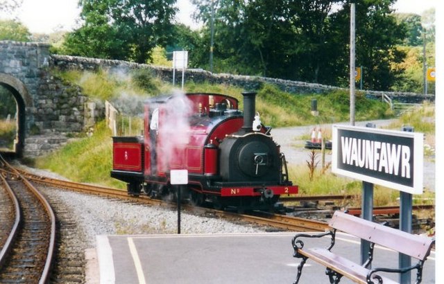 The Welsh Highland Railway at the north end of Waunfawr Station