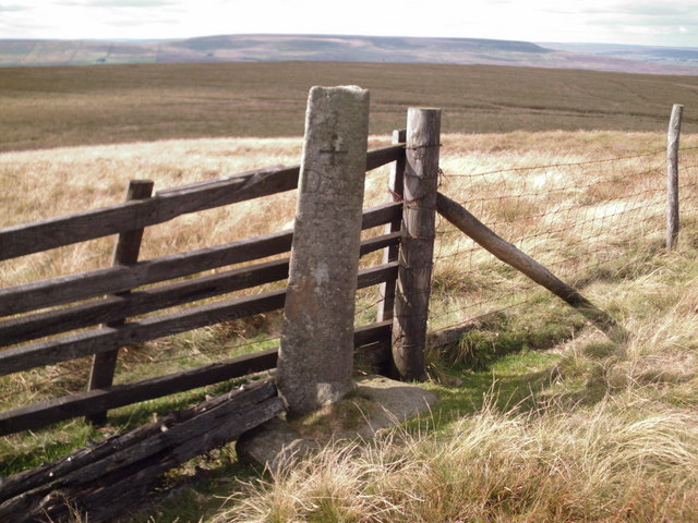 Boundary stone and gate at the summit of Little Haw (516m)