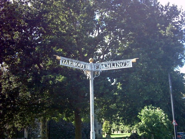 Old road sign on  the A1120 High Street