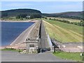 SN8328 : Dam wall of the Usk reservoir by Nigel Davies