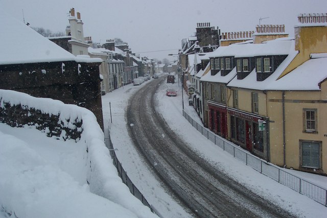 Beith's main street in the snow.