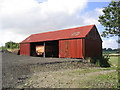 Red storage shed at Courthill Farm