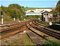 TQ4109 : Signal Box and Footbridge, Lewes Station by Simon Carey