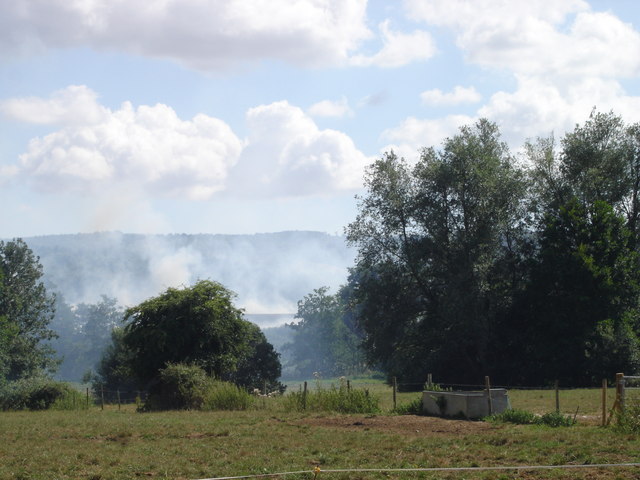 Crops on fire south of Moor Farm