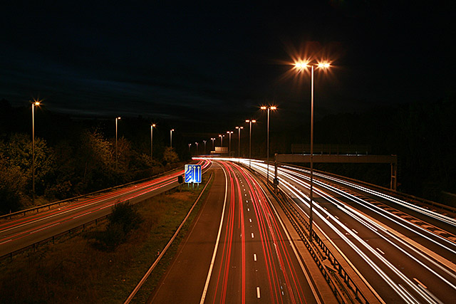 M27 westbound, Chilworth, by night
