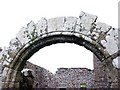 Detail of key stone in arch at Noltland Castle, Pierowall