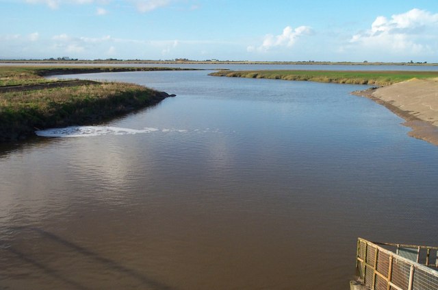 The Huntspill River where it enters the Parrett Estuary