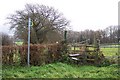 Footpath sign and stile.