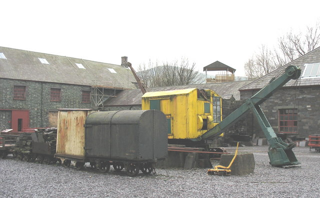 A mechanical shovel and specialist rolling stock at Gilfach Ddu